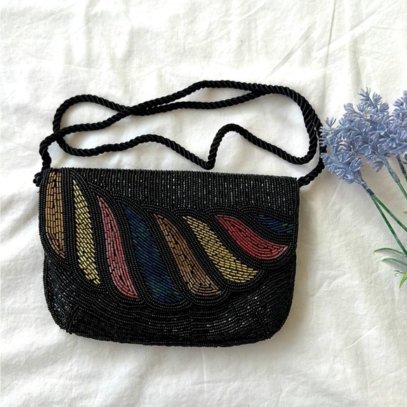 Vintage beaded mini bag, OS, black, red, bronze, gold, multi - Picture 1 of 11